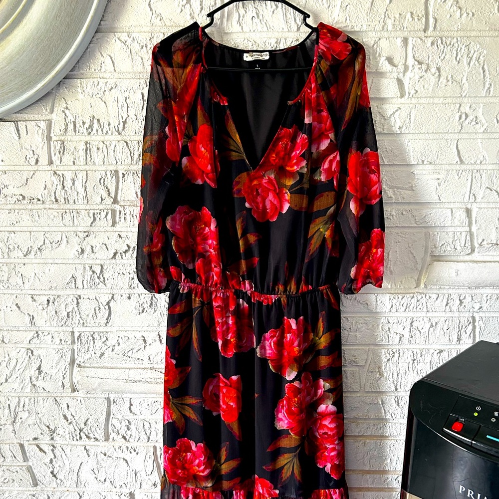 Pink, black, red, beautiful dress. Size Large